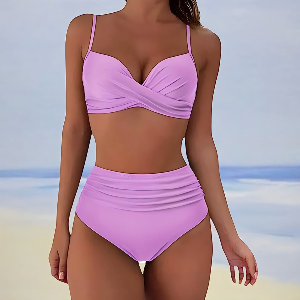 Khaki Twist High Waist Bikini Set For Women