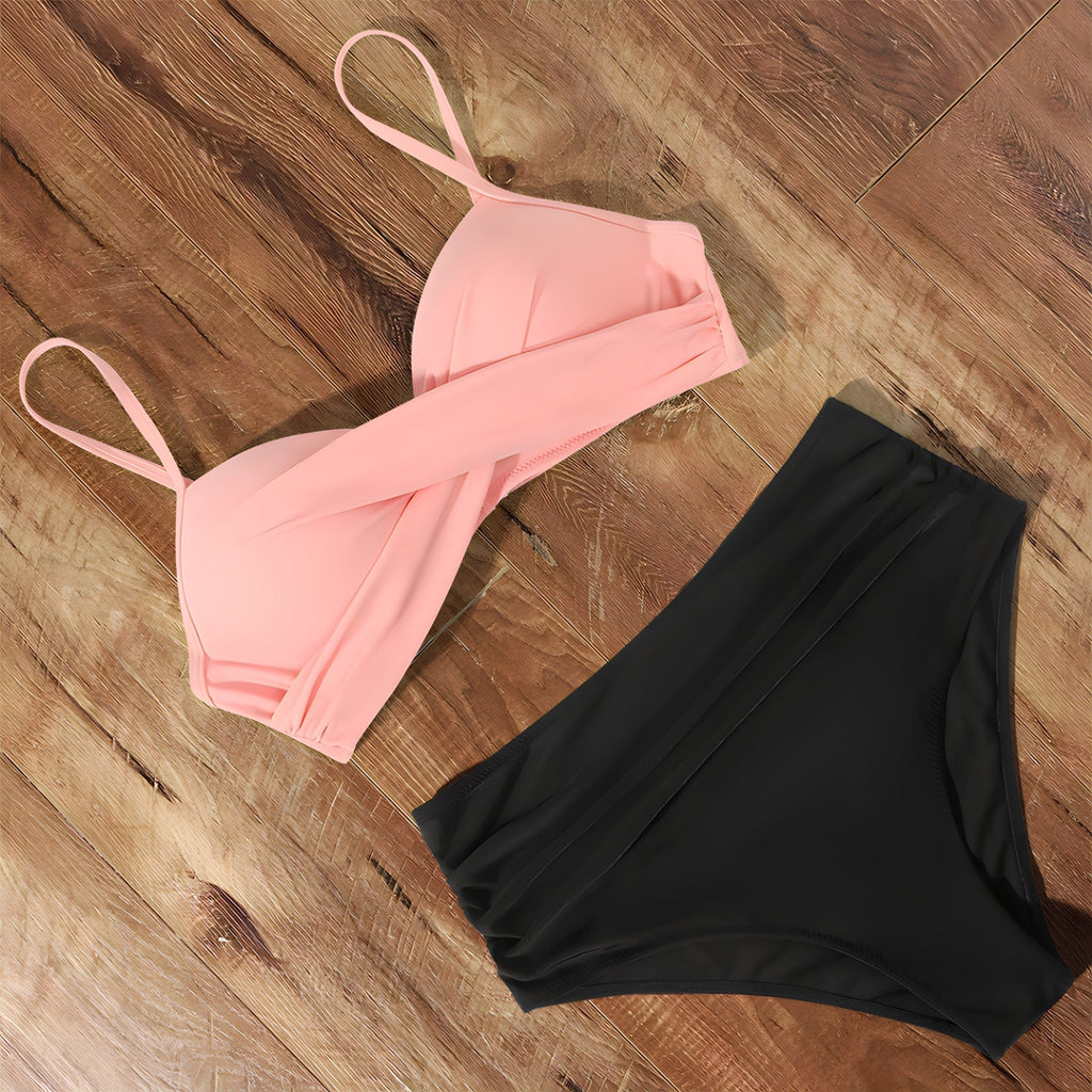 Khaki Twist High Waist Bikini Set For Women