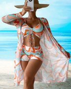 Swirl Print Bikini Set With Cover-Up For Women