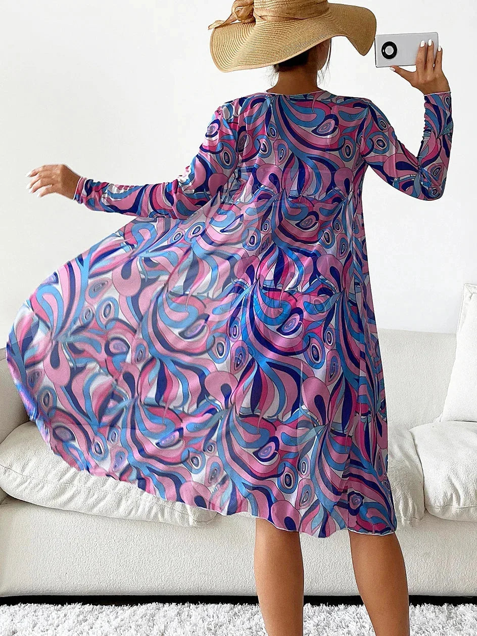 Swirl Print Bikini Set With Cover-Up For Women
