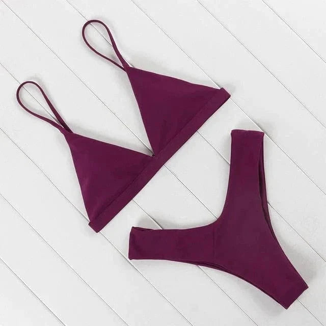Hot Pink Triangle Bikini Set For Women