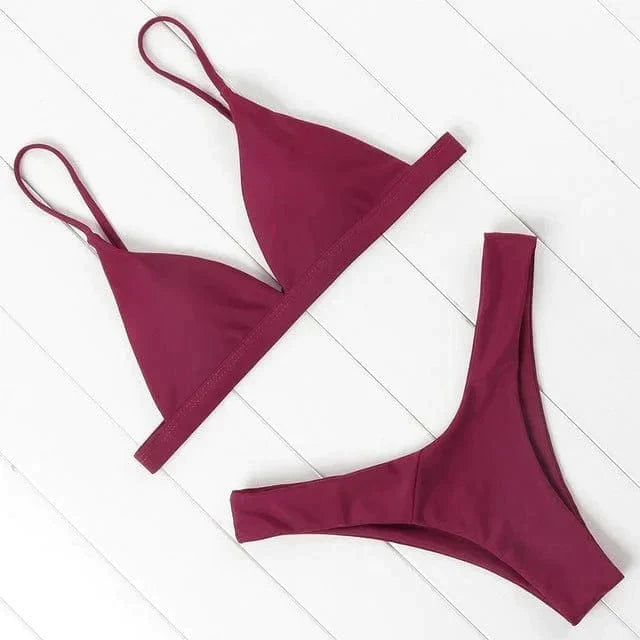 Hot Pink Triangle Bikini Set For Women