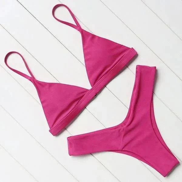 Hot Pink Triangle Bikini Set For Women