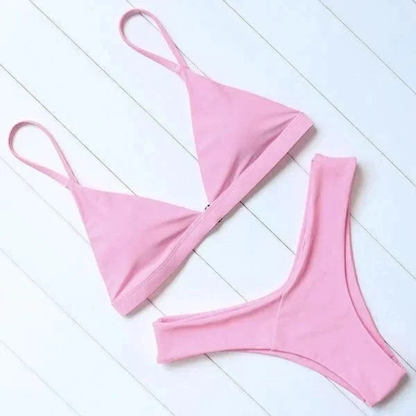 Hot Pink Triangle Bikini Set For Women