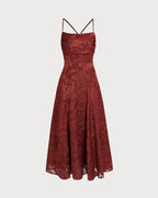Rosalind | Floral Cross-Back Brick Red Maxi Dress